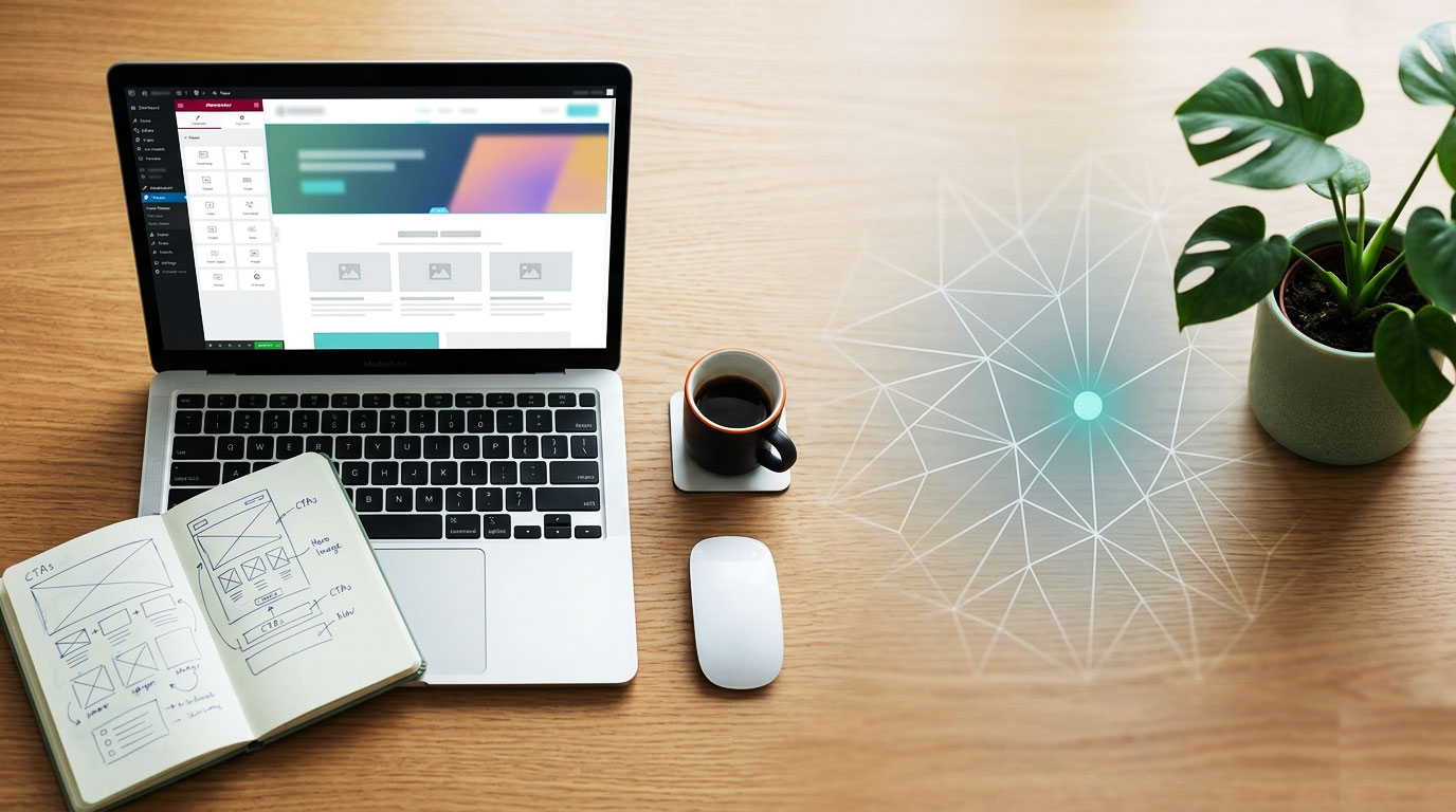 smarter website workspace with WordPress and AI illustration